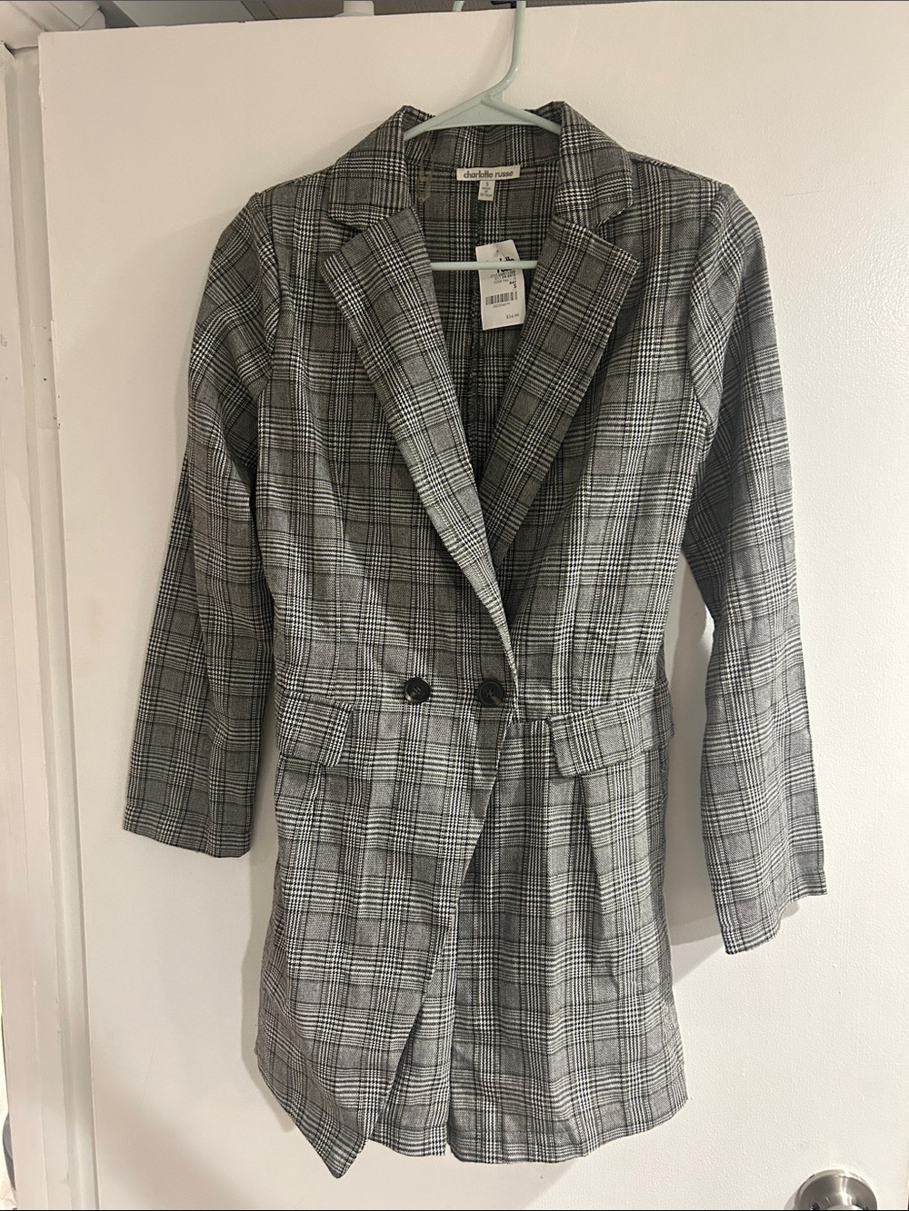 Charlotte Russe Black & Gray Plaid Tailored Blazer